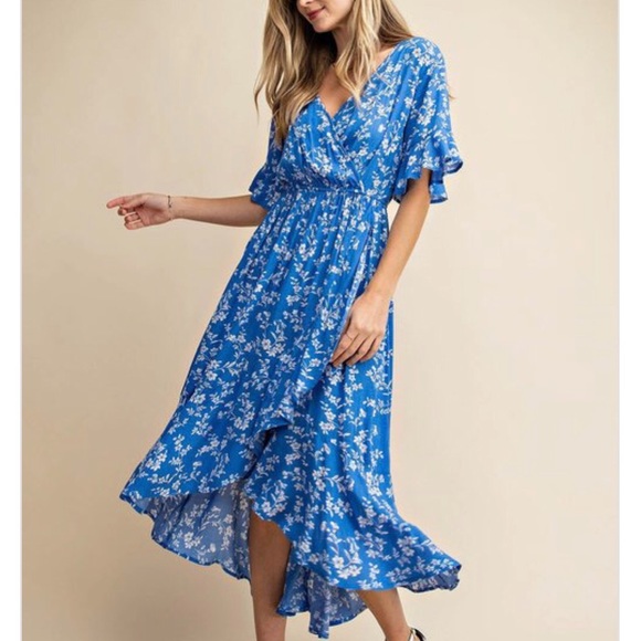 NEW Blue boho floral wrap hi low maxi dress 💙 - Picture 6 of 8